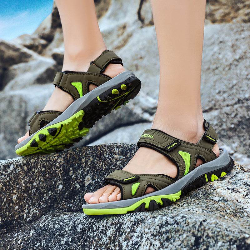 Buycenter Men's Leather Sandals - Breathable Beach Shoes, Extra-Large Fit - Buy Center