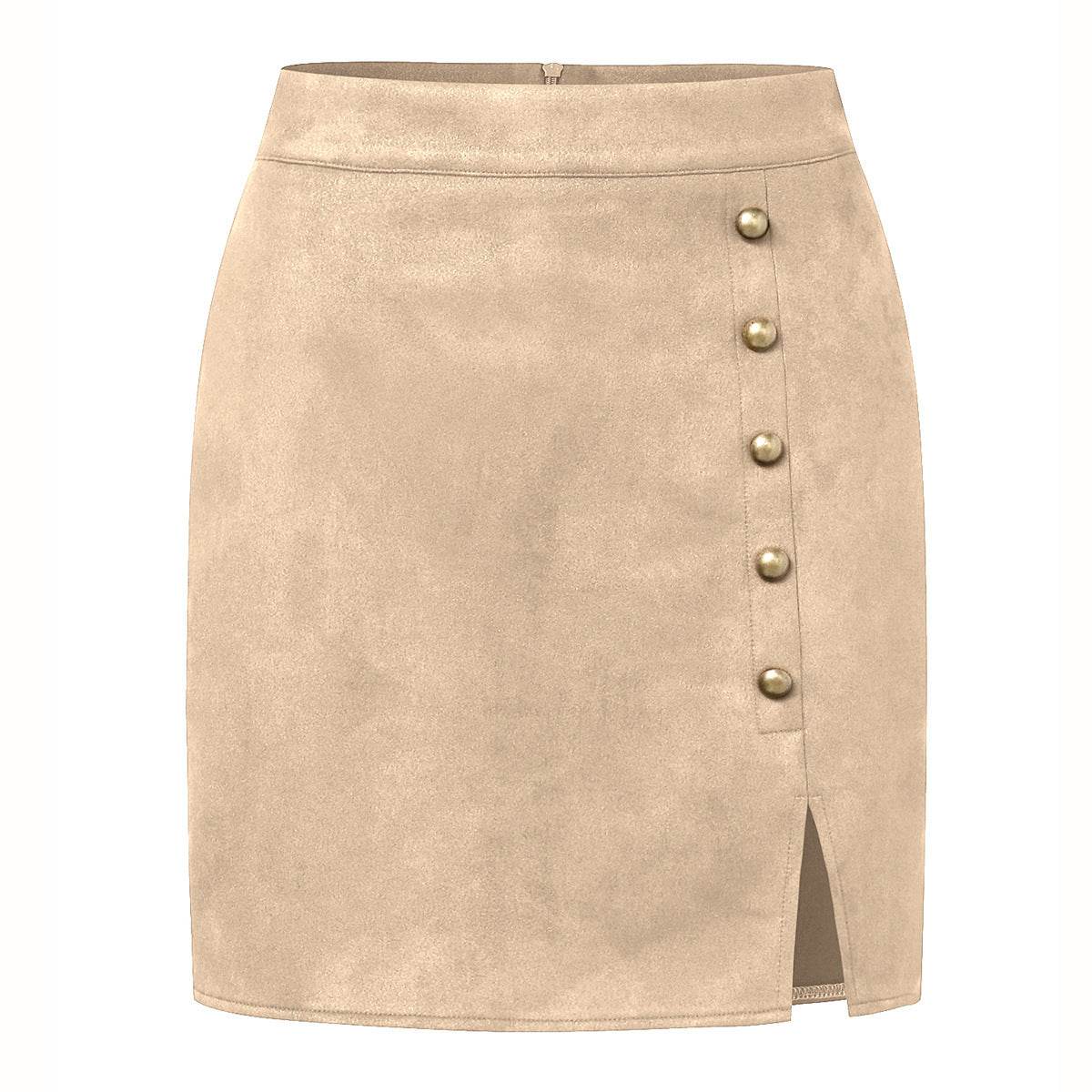 Buycenter Women's Suede High Waist Skirt - A-Line with Metal Buckle - Buy Center