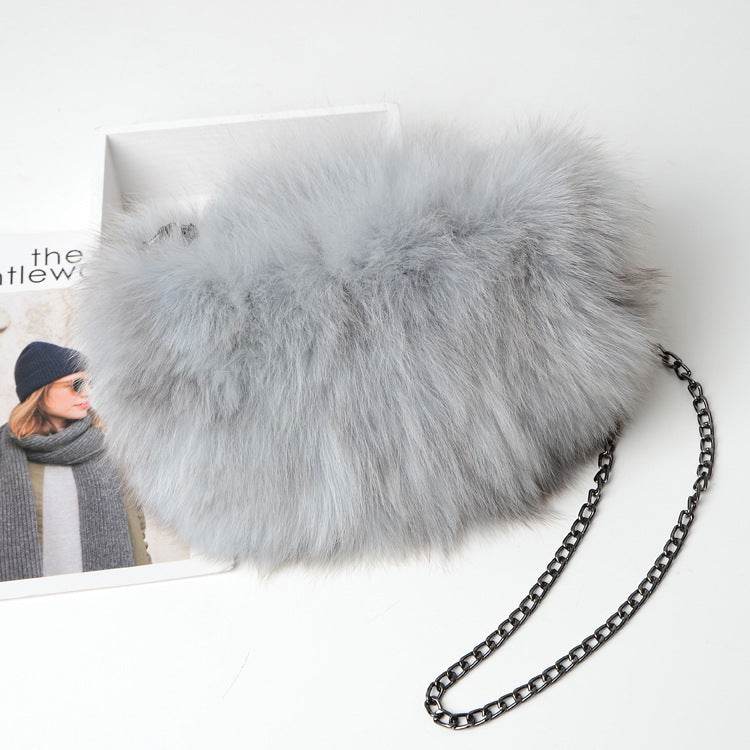 Buycenter Women's Fox Fur Chain Crossbody Bag - Warm & Stylish Evening Bag - Buy Center