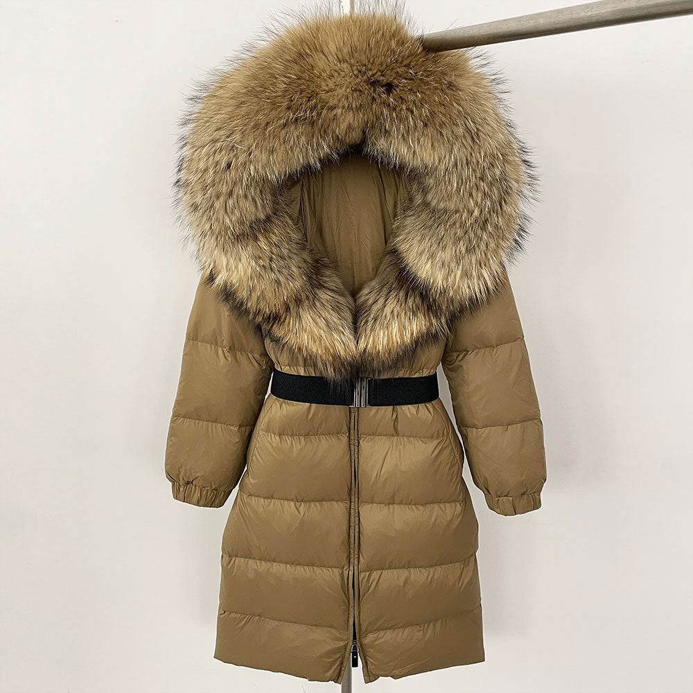 Women's Long Hoodie Coat - Real Fox Fur Collar, Padded Warmth 2025 - Buy Center