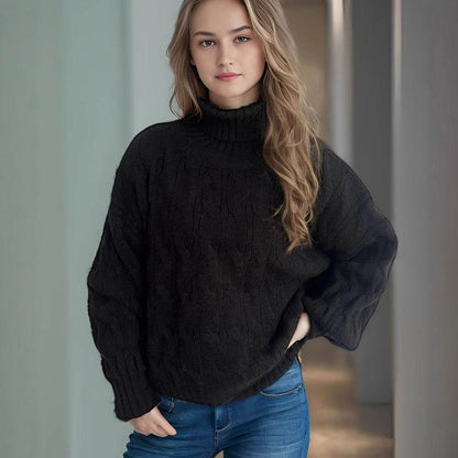 Turtleneck Solid Color Sweater - Loose Fit Pullover for Comfy Style - Buy Center