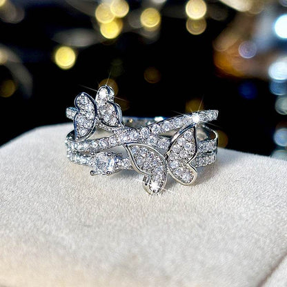 Butterfly Multi-Layer Design Ring - Elegant White Gold with Zircon Inlays - Buy Center