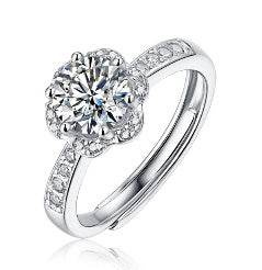 Buycenter Moissanite Flower Ring - Adjustable Silver Geometric Design - Buy Center
