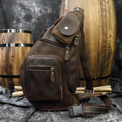 Retro Men's Chest Bag - Genuine Leather, Stylish & Convenient Design - Buy Center