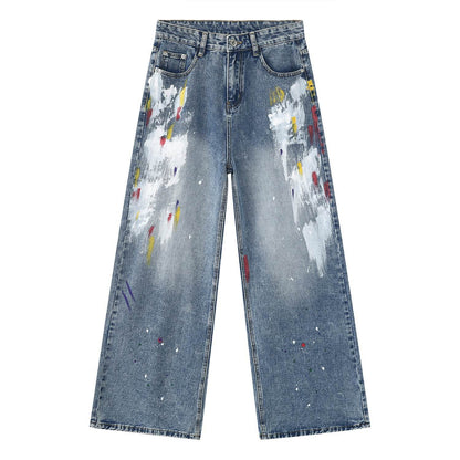 Niche Design Casual Graffiti Jeans - Loose Fit, Mid Waist for Comfort - Buy Center