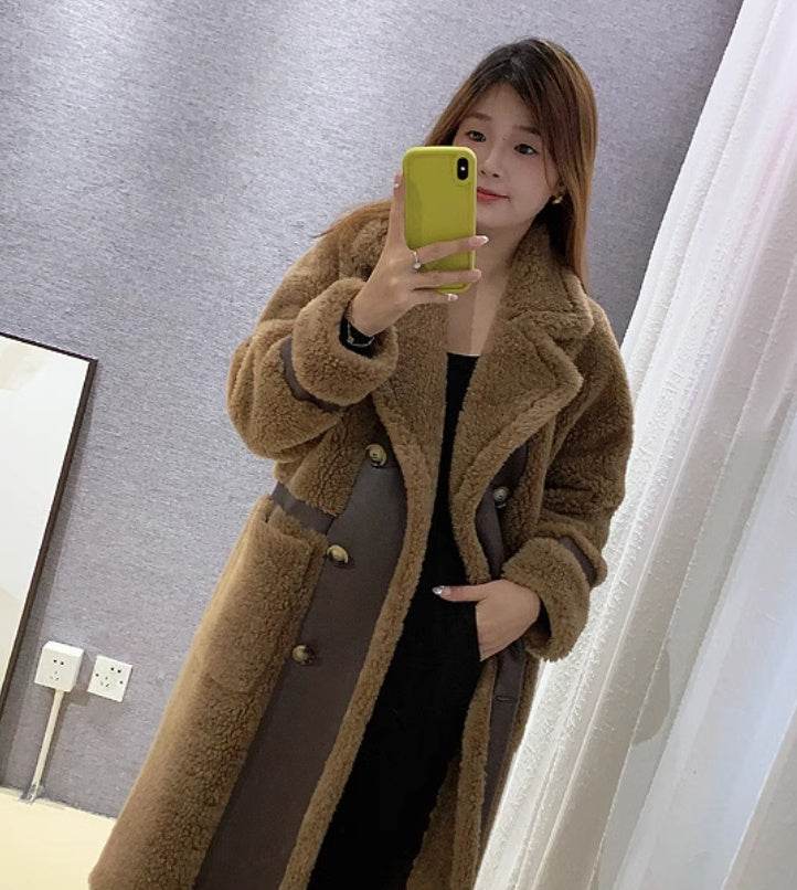 Double Breasted Lamb Fur Coat - Stylish Wool Blend for Commuting 2025 - Buy Center