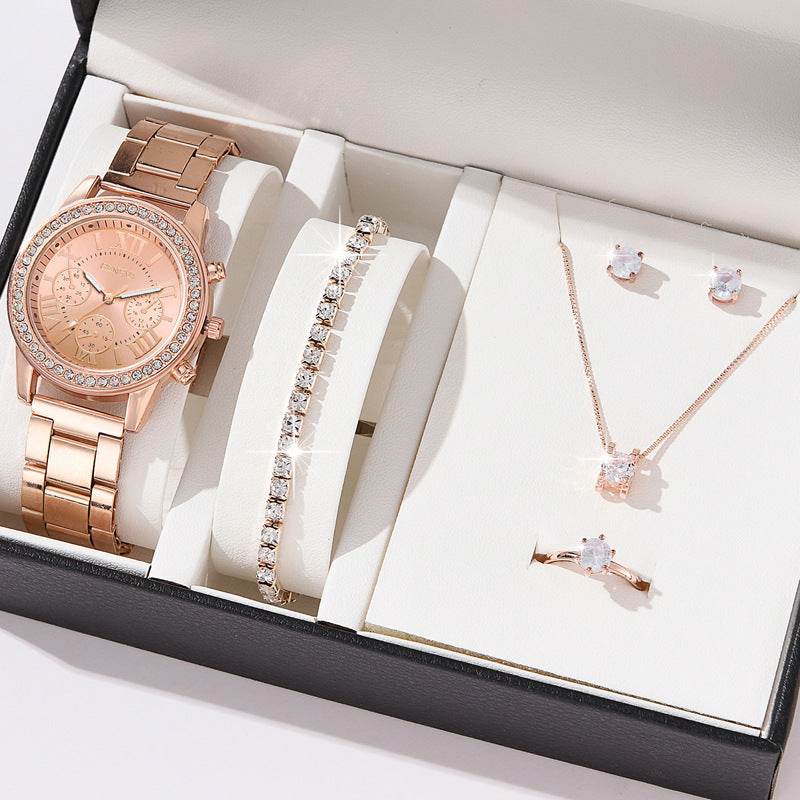 Women's Quartz Diamond-Embedded Watch - Stylish Rose Gold & Silver - Buy Center