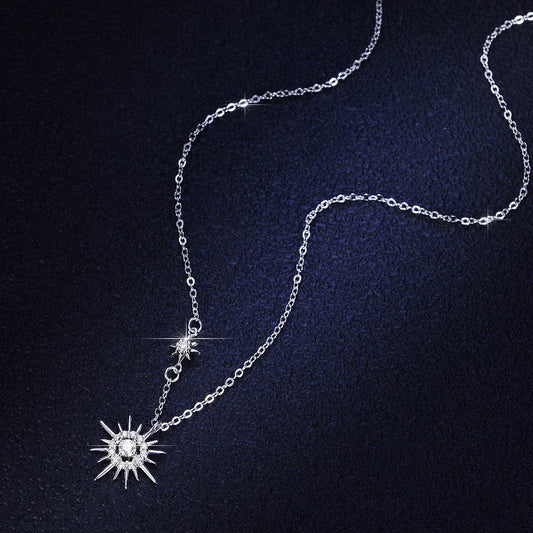 Buycenter 925 Silver Moissanite Star Moon Necklace - Korean Style Jewelry - Buy Center