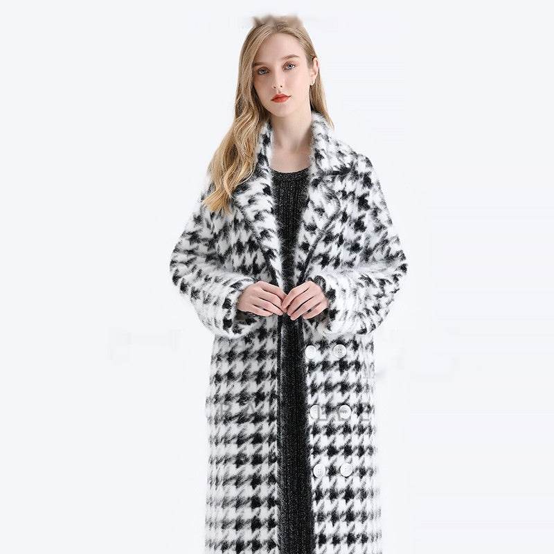 Buycenter Thick Mink Fur Coat for Women - Long Black and White Cardigan - Buy Center