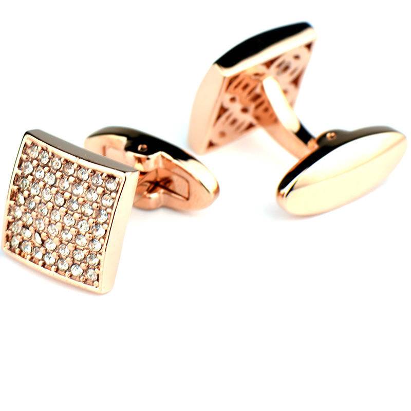 Full Diamond Precision Rose Gold Cufflinks - Elegant White Diamonds Style - Buy Center