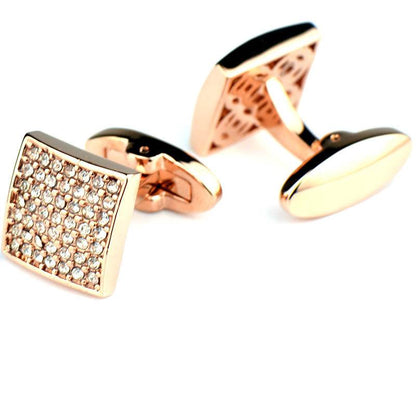 Full Diamond Precision Rose Gold Cufflinks - Elegant White Diamonds Style - Buy Center