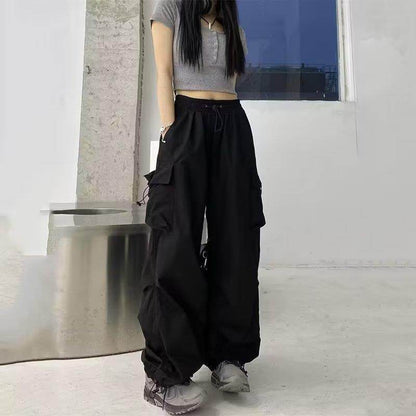Casual High Waist Wide Leg Cargo Pants - Stylish in Red, Black, Gray - Buy Center
