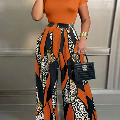 Elegant Two-Piece Set: Fitted T-Shirt & Loose Trousers for Summer - Buy Center