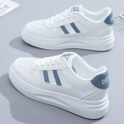 Stylish Women's Casual Sports Sneakers - Low Top White & Blue Leather - Buy Center