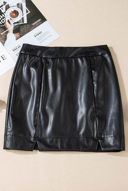 Buycenter Women's Solid Color High Waist Slim Fit Slit Skirt - Casual Chic - Buy Center