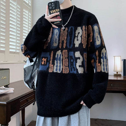 Men's Thickened Mink Fur Sweater - Loose Fit, Half-High Collar Style - Buy Center