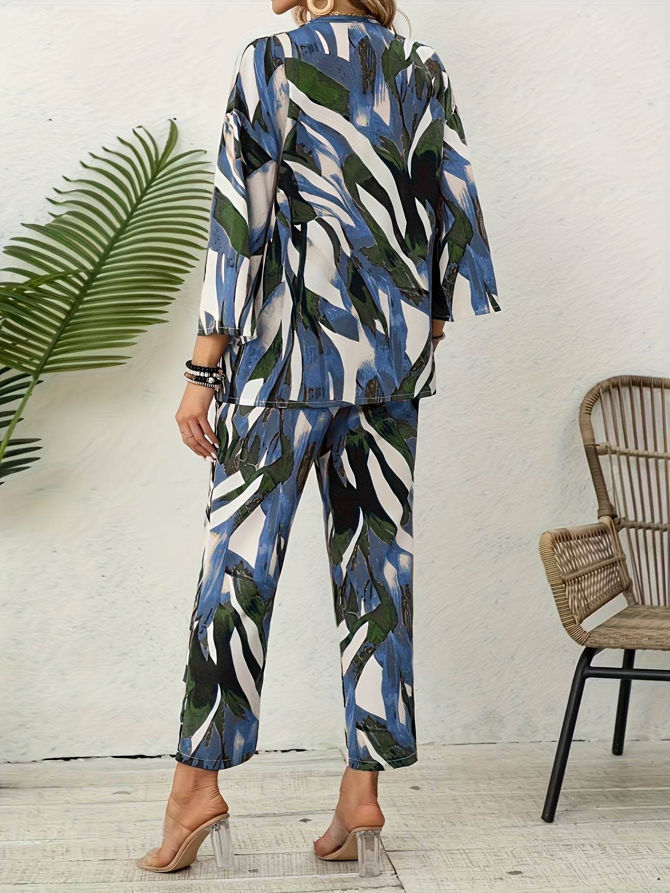 Women's Elegant Leaf Print Two-Piece Set - Perfect for Any Season - Buy Center