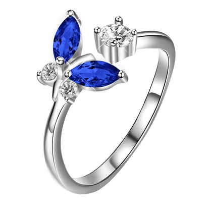 925 Sterling Silver Butterfly Ring - Sapphire Blue Crystal Elegance - Buy Center