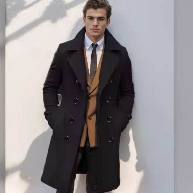 Men's Slim-Fit Woolen Trench Coat - Double-Breasted Stylish Outerwear - Buy Center