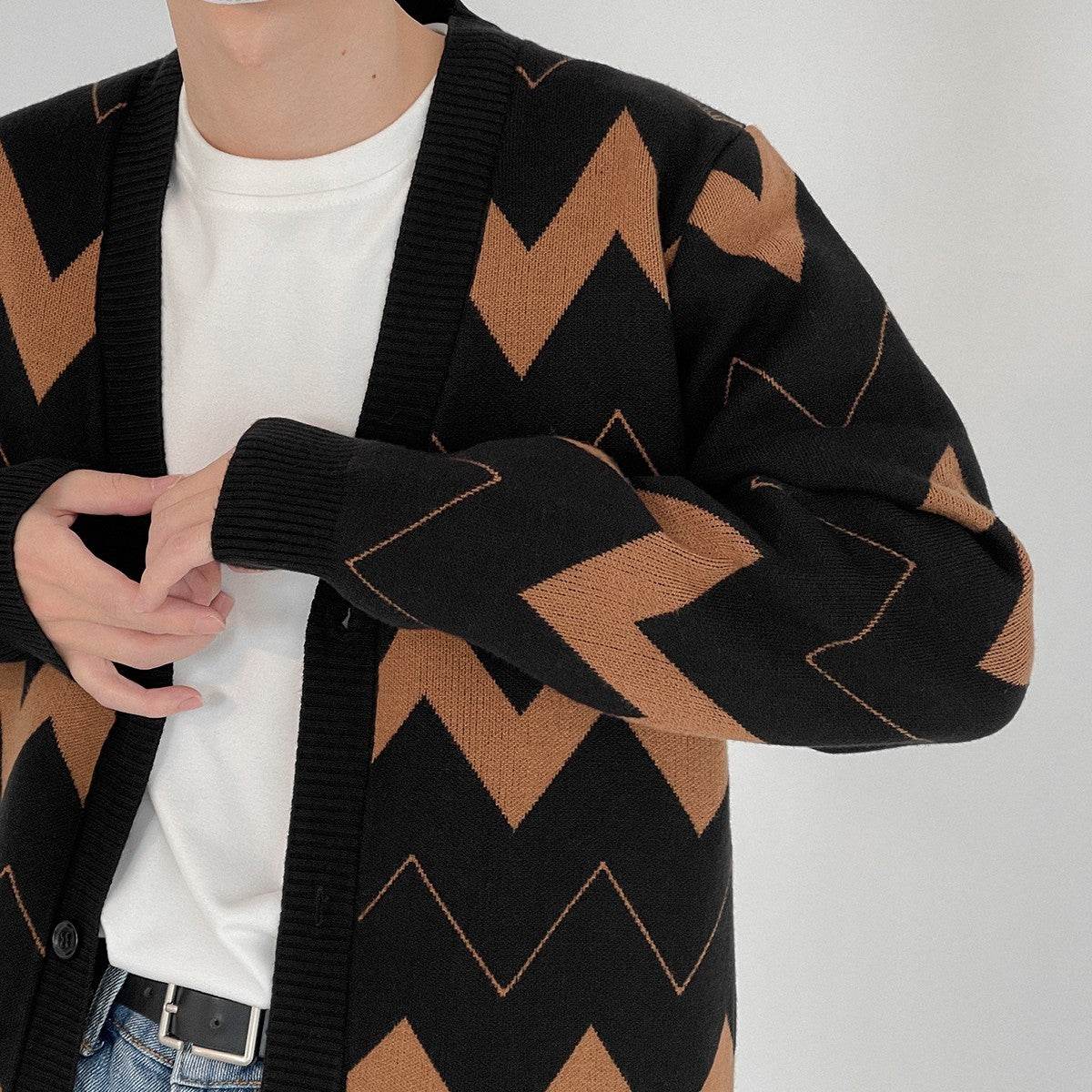Buycenter Men's Wave Pattern Cardigan Sweater - Youth Pop Style - Buy Center