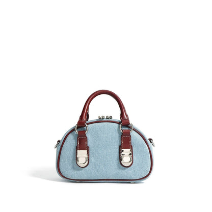 Urban Chic Denim Bun-Shaped Bag - First Layer Cowhide Style - Buy Center
