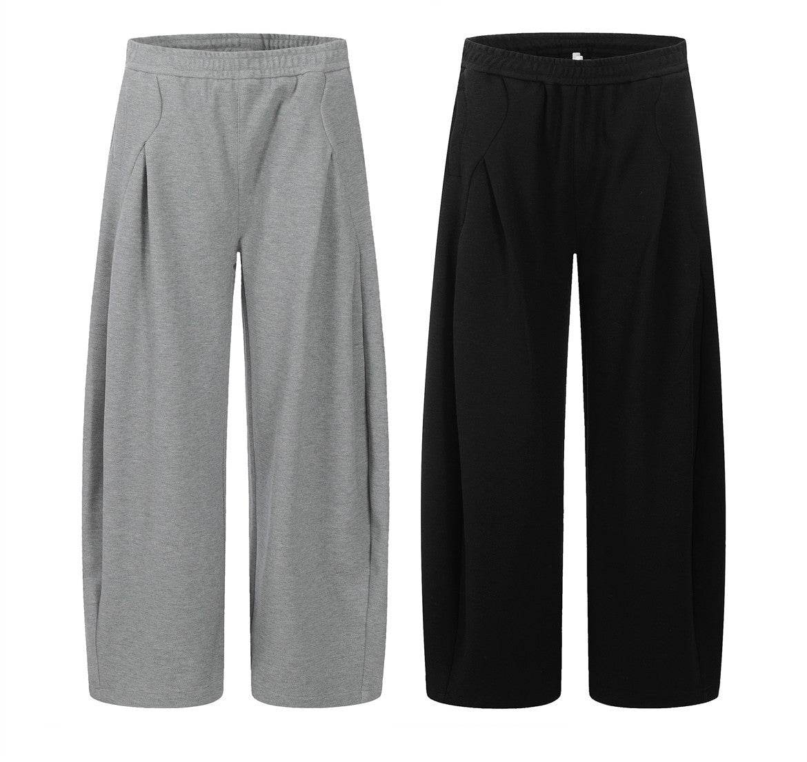 American-Style Wide-Leg Pants - Deconstructive Design in Black & Gray - Buy Center