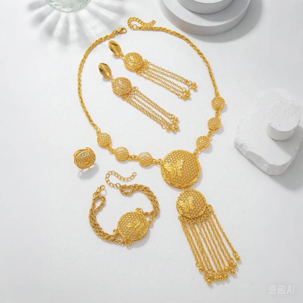 Fashionable Butterfly Wedding Jewelry Set - Necklace, Earrings, Bracelet - Buy Center