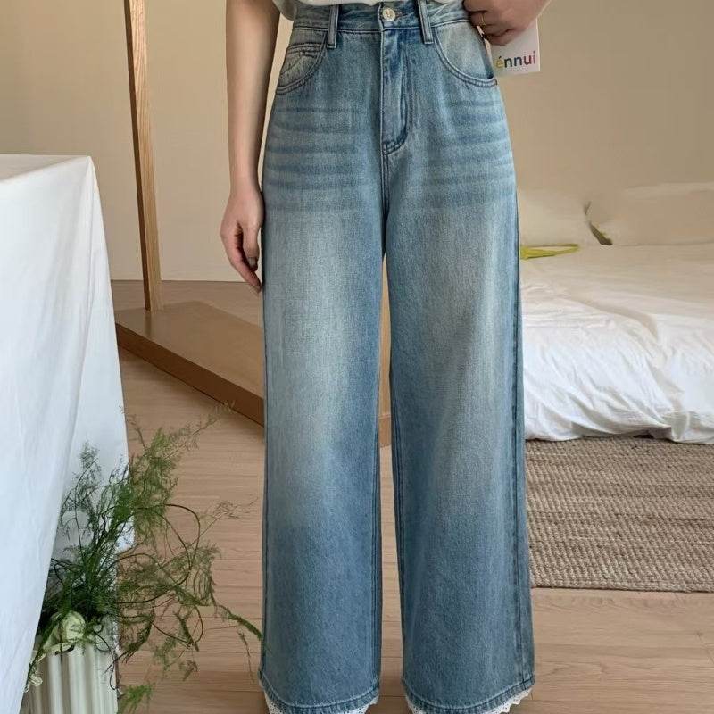 Buycenter Casual High Waist Straight Jeans - Vintage Blue Wide Leg Style - Buy Center