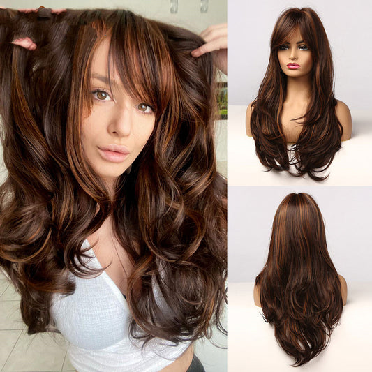 Net Red Wind Dark Brown Wig - 22" Modern Style with Bangs - Buy Center