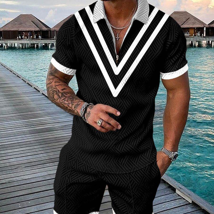 Buycenter Men's Summer Polo Shirt Suit - Plus Size Geometric Fashion - Buy Center