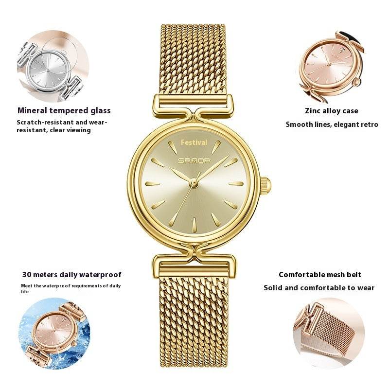 Women's Retro Mesh Strap Watch - Stylish & Waterproof for All Occasions - Buy Center