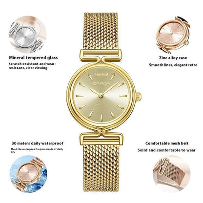 Women's Retro Mesh Strap Watch - Stylish & Waterproof for All Occasions - Buy Center