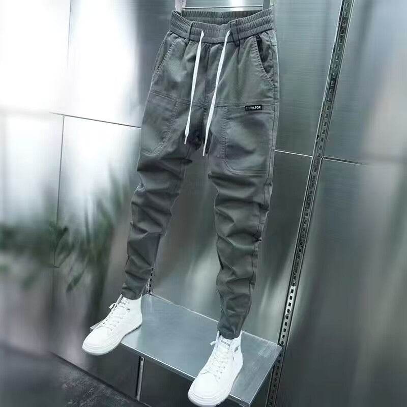 Stylish Solid Color Harem Trousers - Elastic Ankle Tie, Mid Waist Fit - Buy Center