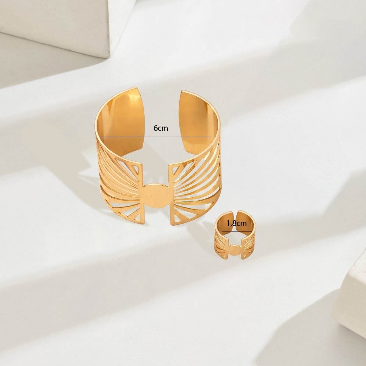 Buy Center 14K Gold Plated Geometric Ring & Cuff Set - Adjustable Elegance - Buy Center