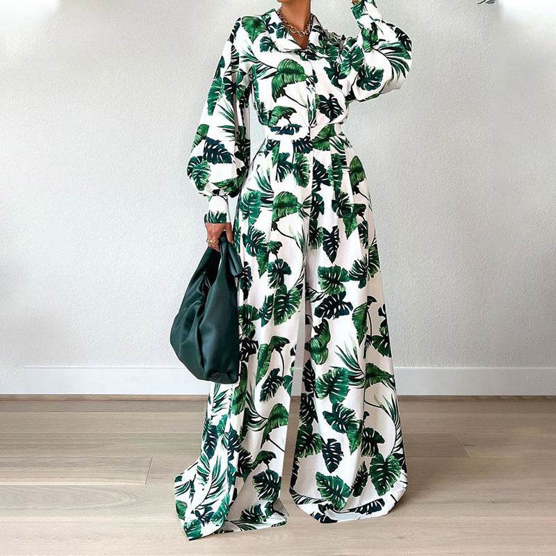 Buycenter Women's Casual Printed Jumpsuit - Long Sleeve Trousers Suit - Buy Center