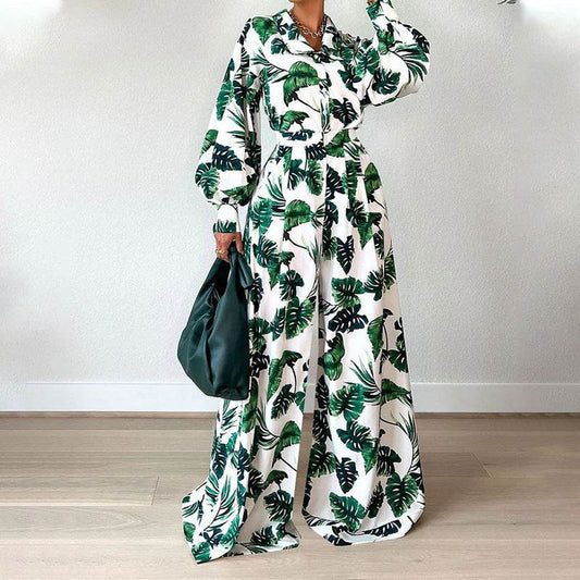 Buycenter Women's Casual Printed Jumpsuit - Long Sleeve Trousers Suit - Buy Center