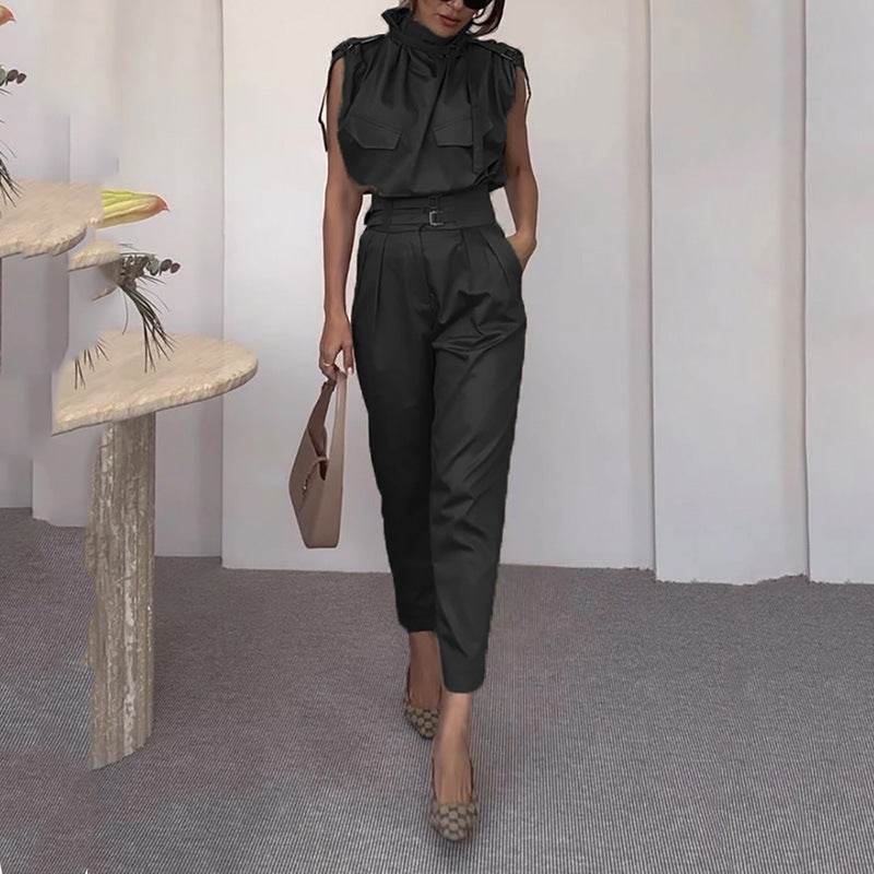 Elegant Shoulder Slimming Jumpsuit Set - Stylish Blouse & Pants Combo - Buy Center