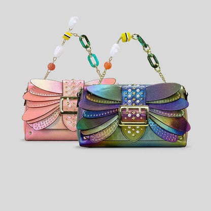 Heavy Industry Rivet Handbag - Trendy Contrast Color Butterfly Wing Clutch - Buy Center