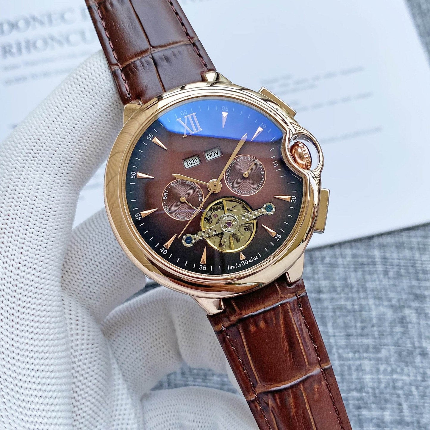 Men's Big Flywheel Automatic Watch - Elegant Tourbillon Business Style - Buy Center