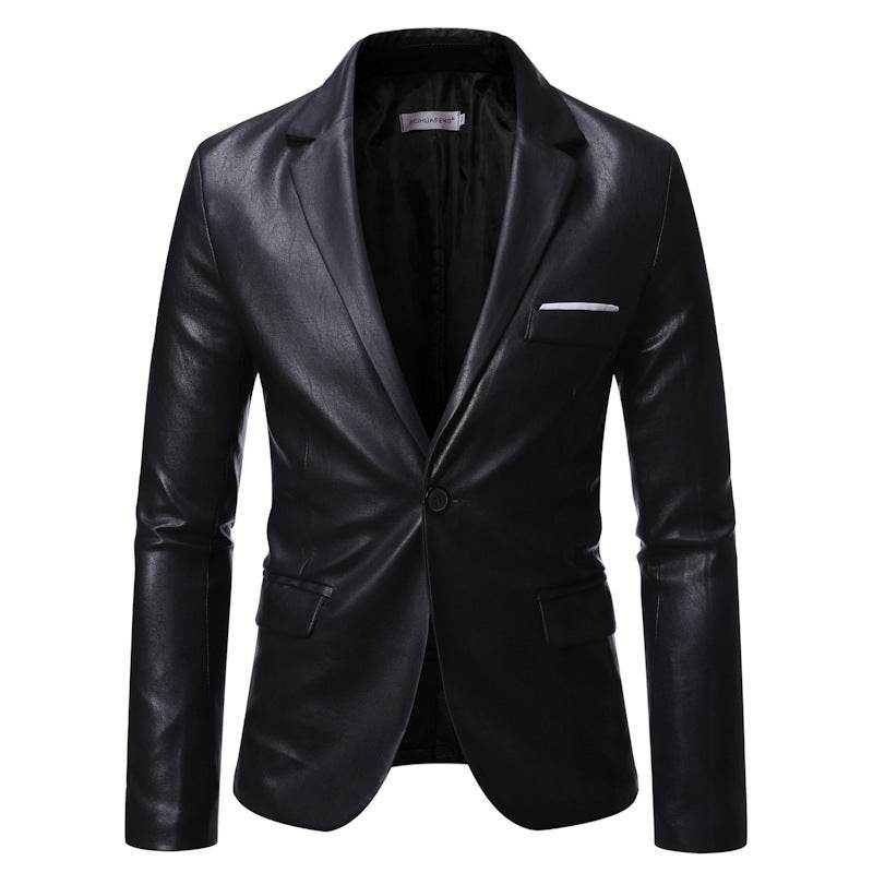 Men's Plus Size PU Leather Jacket - Modern One Button Business Style - Buy Center