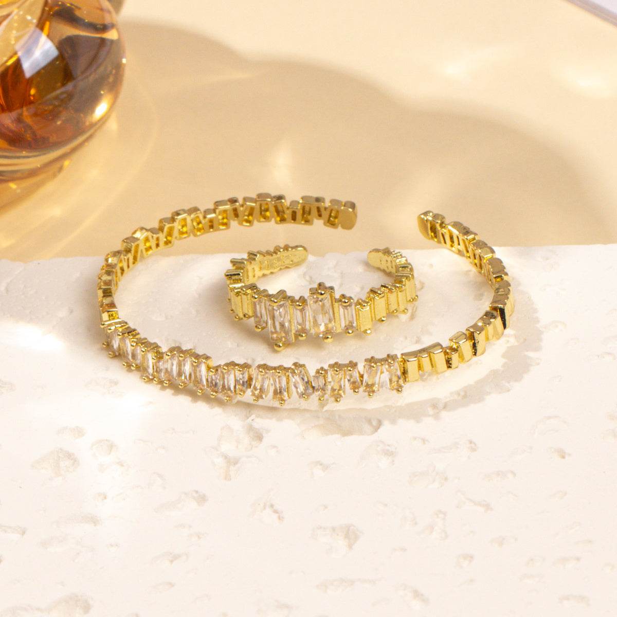 Fashionable Women's Bracelet & Ring Set - Irregular Cubic Zirconia Design - Buy Center