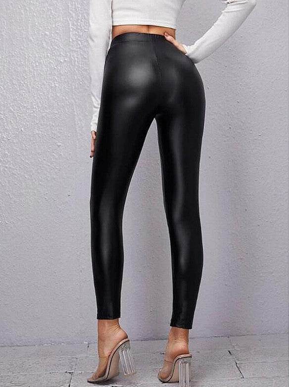 Buycenter Sexy PU Leather Skinny Pants - High Waist, Split Design - Buy Center