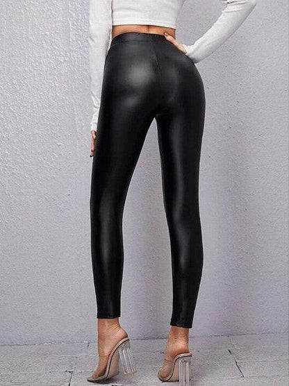 Buycenter Sexy PU Leather Skinny Pants - High Waist, Split Design - Buy Center