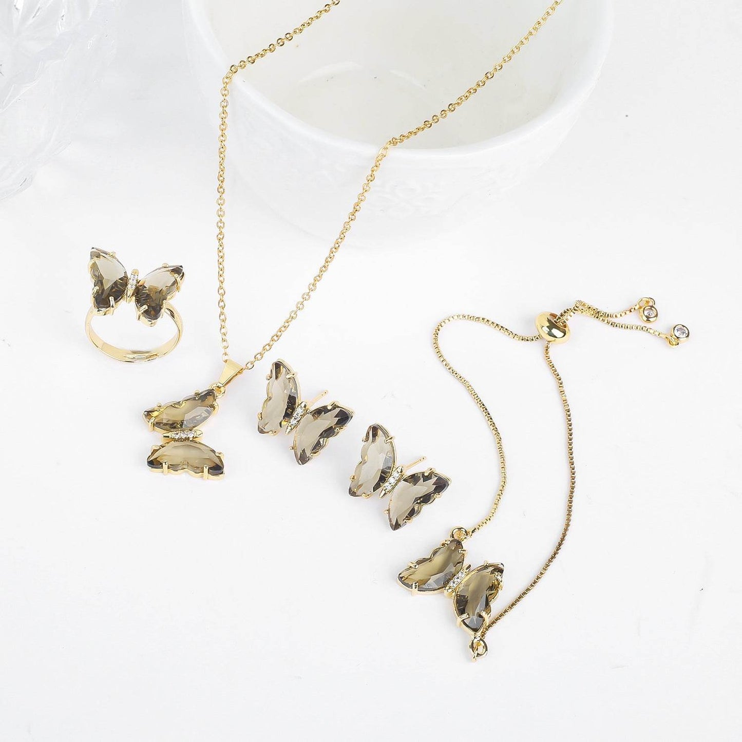 Buycenter Lucky Crystal Butterfly Jewelry Set - Necklace, Earrings & More - Buy Center