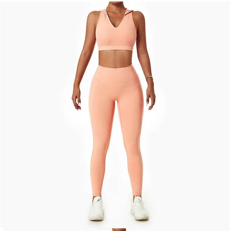 Buycenter Lulu Nude Yoga Bra Set - Shockproof Sports Bra & Leggings - Buy Center