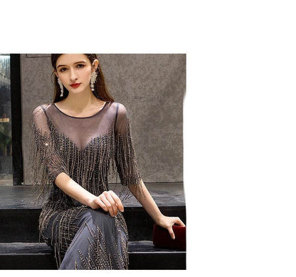 Buycenter Evening Dress for Women - Elegant Temperament in Dark Gray & Red - Buy Center