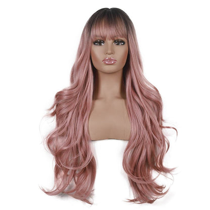 Long Curly Hair Wig with Bangs - Premium Matte Silk for Natural Style - Buy Center