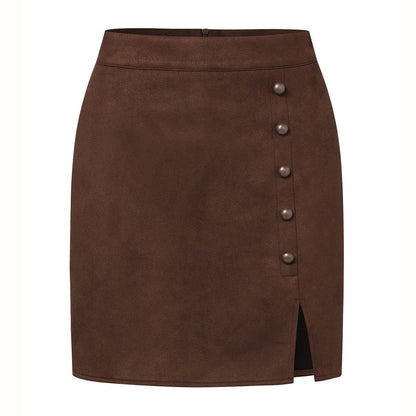 Buycenter Women's Suede High Waist Skirt - A-Line with Metal Buckle - Buy Center