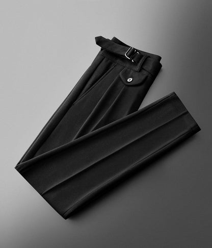 Buycenter Men's High Waist Retro Trousers - Casual Pants in Camel & Black - Buy Center