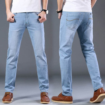 Men's Elastic Straight Fit Jeans - Comfortable Cotton in Light Blue - Buy Center